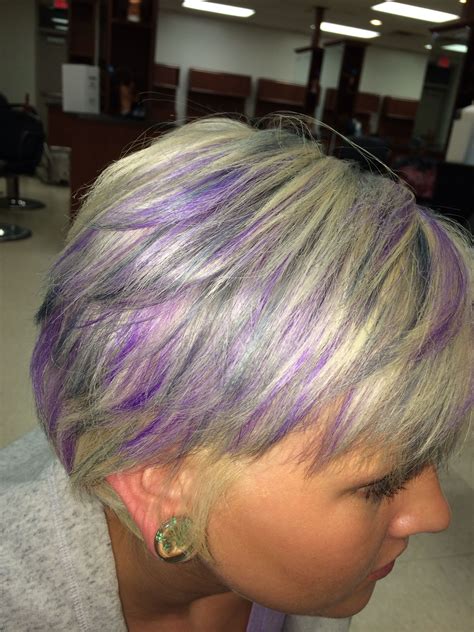 short black hair with purple highlights|purple highlights on gray hair.